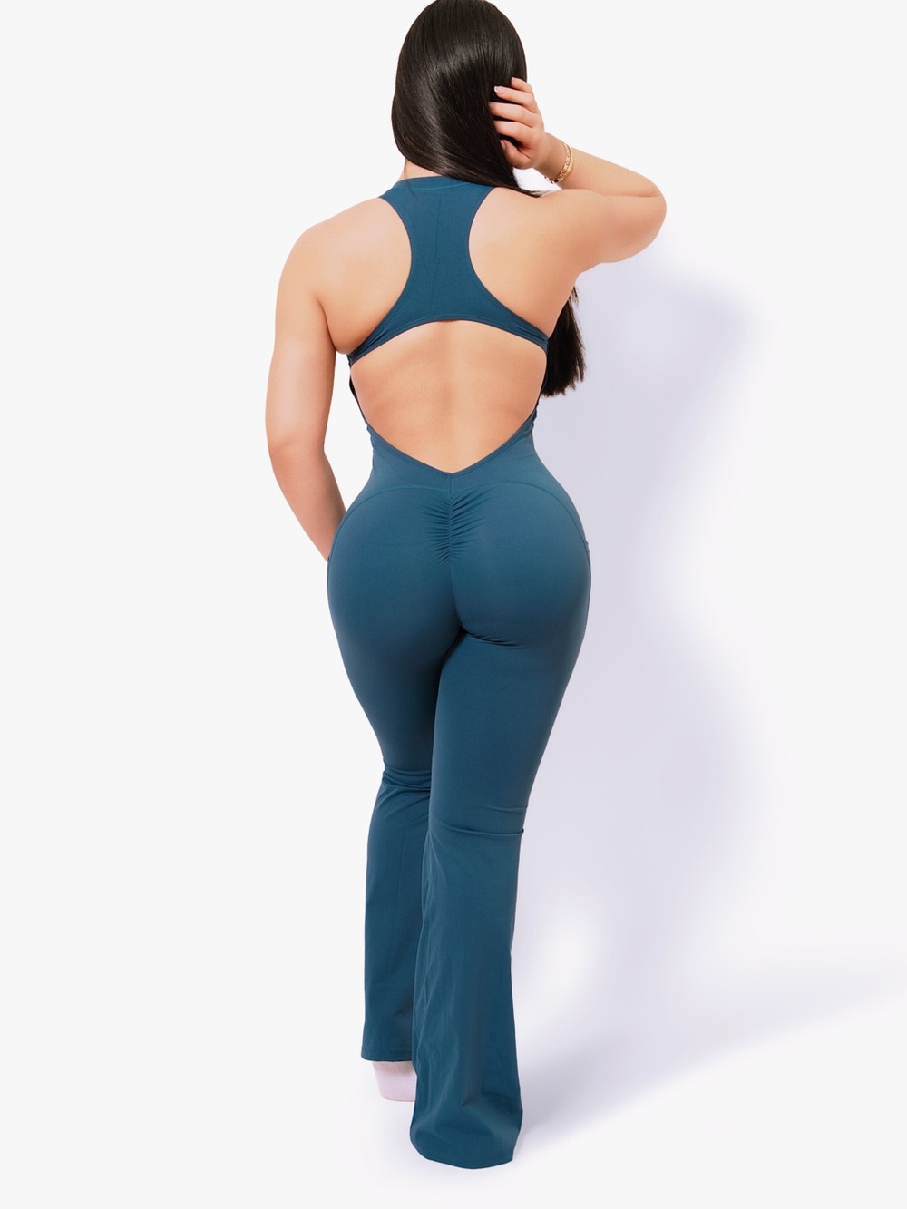 Open-Back Teal Jumpsuit for Women